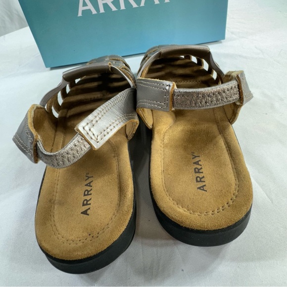 Array Womens Santa Cruz Leather Comfort Slingback Sandals - Pewter Wide - Picture 6 of 8